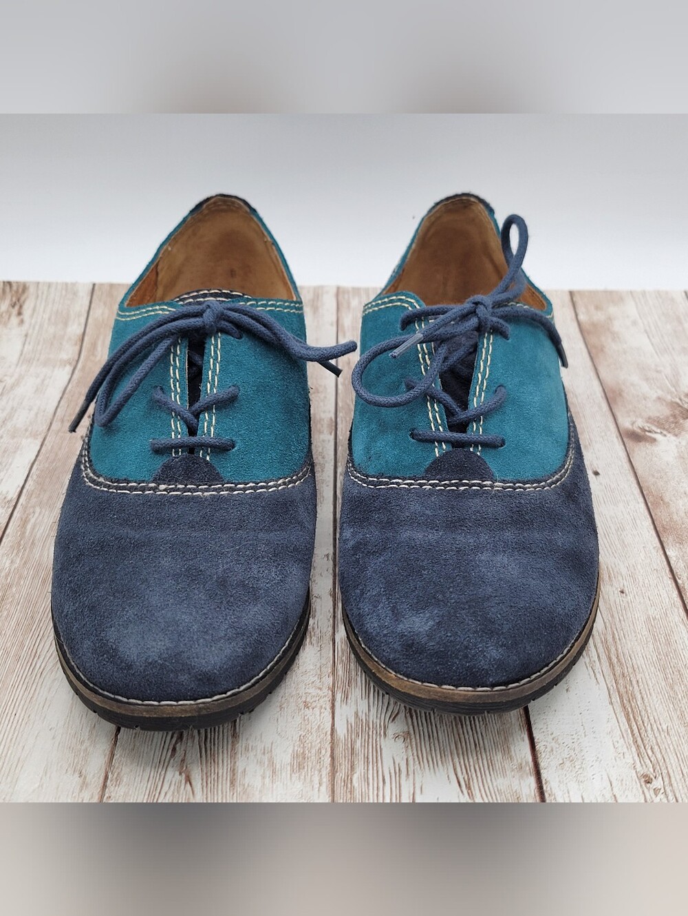 Sofft Alexandra Suede 2 Tone Oxford Shoes Teal Navy Size 8 8M Leather - Picture 3 of 11